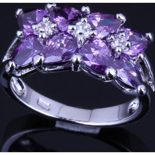 Trendy Purple Cubic Zirconia Silver Plated Ring V0088
