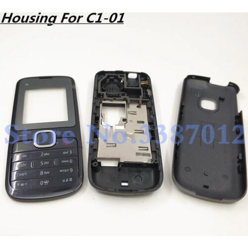 Full Housing Case Cover For Nokia C1-01 Facing Frame + Middle + Back cover + English Keypad Cell Phone Part With Logo