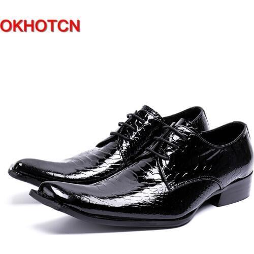 OKHOTCN New arrival fashion genuine leather man classic Oxfords shoes square toe business wedding party shoes male formal shoes