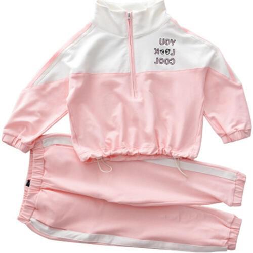 2019 Autumn Girls Clothing Set New Toddler Clothes Embroidery Standing Collar Zipper Coat+Pant Kids Sport Suits Casual 2pc Suit