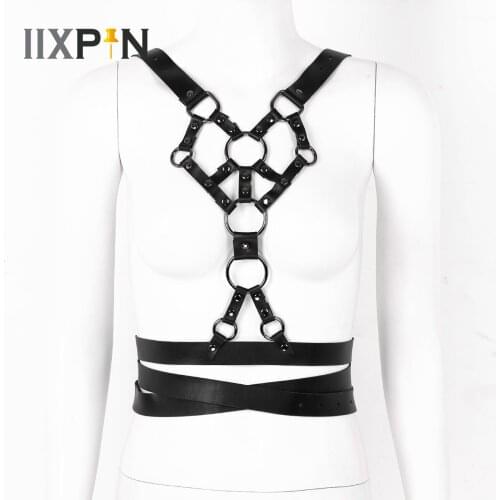Sexy Black PU Leather Chest Harness Women Punk Harajuku Adjustable Cage Bra Girdle Corset Belt Straps Erotic Sexy Lingerie Tops