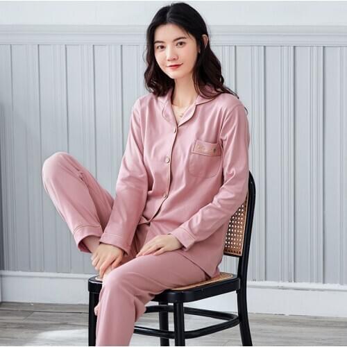 Pajamas for Women In Autumn and Winter, Long-sleeved Cardigans, Loose and Comfortable Cotton Home Wear, Two-piece Casual Pajamas