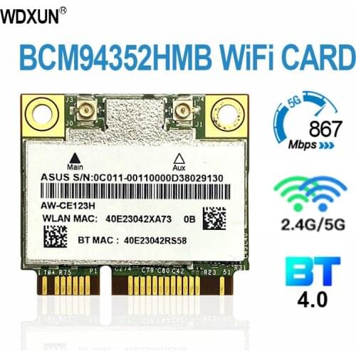 BCM94352HMB AW-CE123H 802.11ac 867Mbps 2.4 / 5G Wireless Bluetooth 4.0 Wi-Fi Card BCM94352