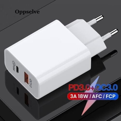 PD QC 4.0 3.0 Dual USB Charger 18W Quick Charge EU Plug for iPhone 12 11 X 8 Samsung Huawei Power Delivery Mobile Phone Adapter