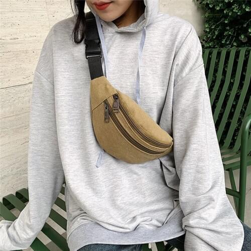 Women Bag For Unisex Canvas Hip Bag Fanny Pack Banana Bag Ladies Simple Waist Bag Casual Functional Money Phone Pouch Belt Bag