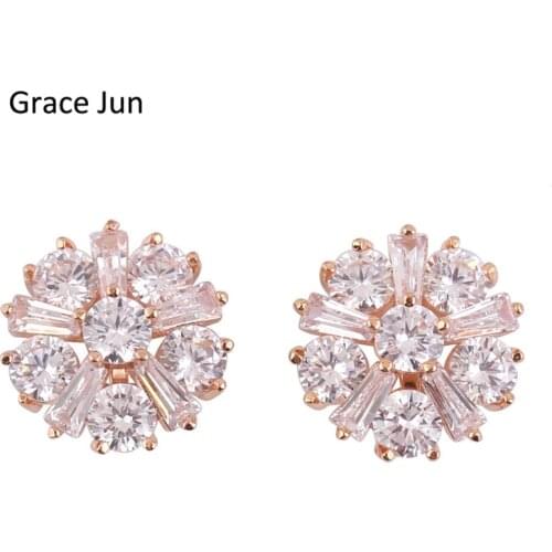 Grace Jun 2017 New Design Full Cubic Zircon Clip on Earrings Wihtout Piercing for Women Luxury Jewelry Accessory Christmas Gift