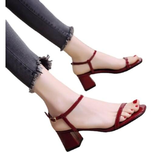 Summer Woman Sandals Square Toe Patent Leather Thick Square High Heels Female Shoes Sexy Party Pumps Hot Sale New Arrival