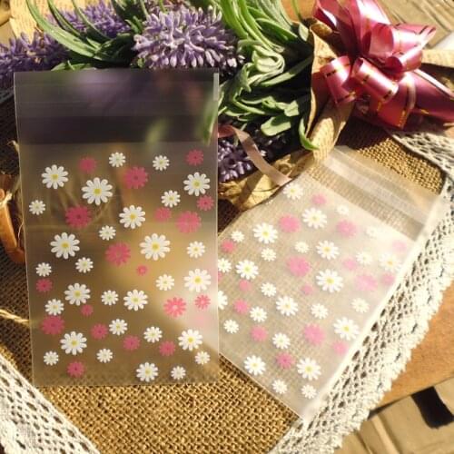 100pcs Classic Flower Frosted Party Cookies Biscuits Bag Self adhesive Wedding Cellophane Bag Cake Candy Gift Bags