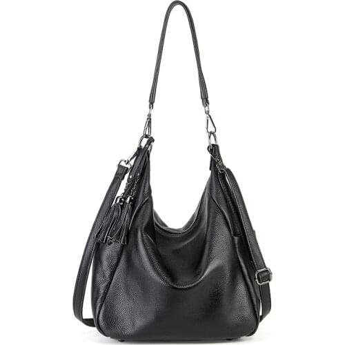 Blue Red Tassel Hobo Bag Large Real Leather Women Handbag Long Strap Shoulder Bag for Ladies Tote Bag Soft Leather