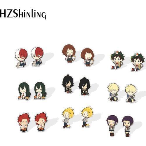 2020 New My Hero Academia Izuku Midoriya Acrylic Earring Resin Earrings Epoxy Anime Stud Earring Shoto Todoroki Earrings
