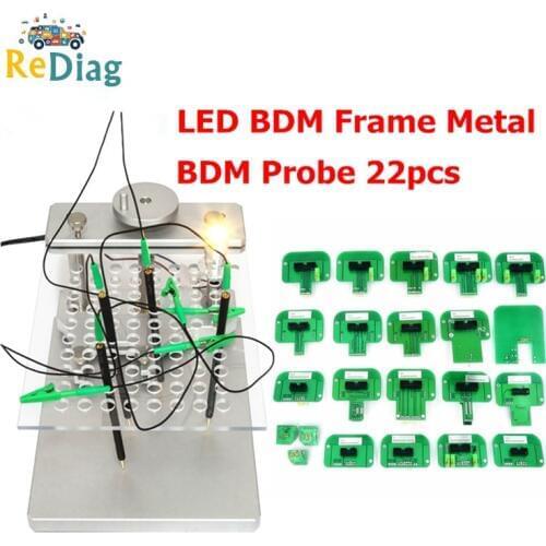22pcs BDM Adapters Disport BDM Probe Adapters Full Set LED BDM Frame ECU RAMP Adapter Steel LED BDM Frame Stainless