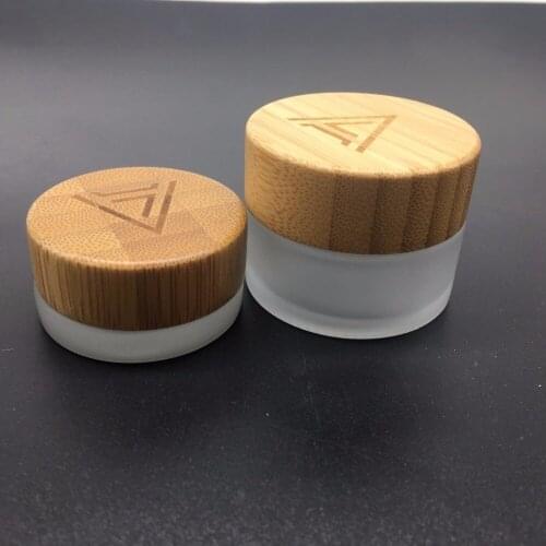 50*5g cosmetic cream container clear frosted glass jar with bamboo wood cap