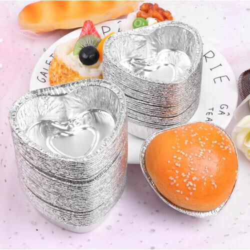 60Pcs Heart Shaped Baking Cup for Pudding Cake Muffin Patisserie Cupcake Cup Aluminum Foil Disposable Tray Baking Pan Tools