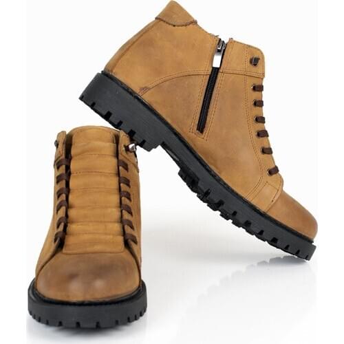 Deepsea Tan Side Zipper Front Leather Thick Bottom Leather Boots 2106424