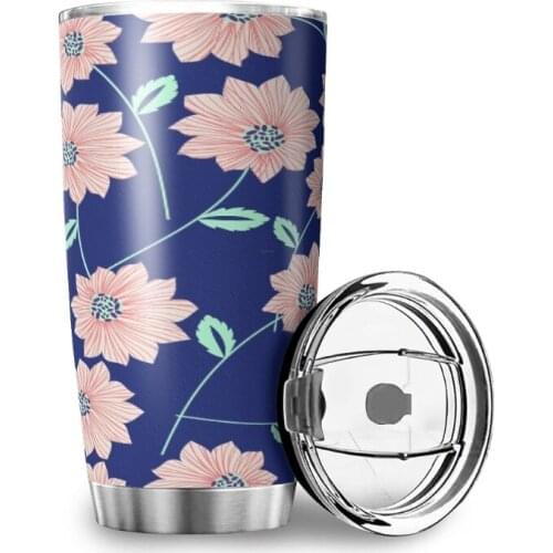 600ML Stainless Steel Floral Pattern Water Bottle Vacuum Leakproof with Lid Car Thermal Mug Travel Customized Coffee Cup Flask