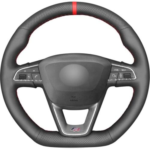 Black PU Faux Leather Red Marker Car Steering Wheel Cover for Seat Leon Cupra Leon ST Cupra Leon ST Cupra Ateca Cupra Ateca FR