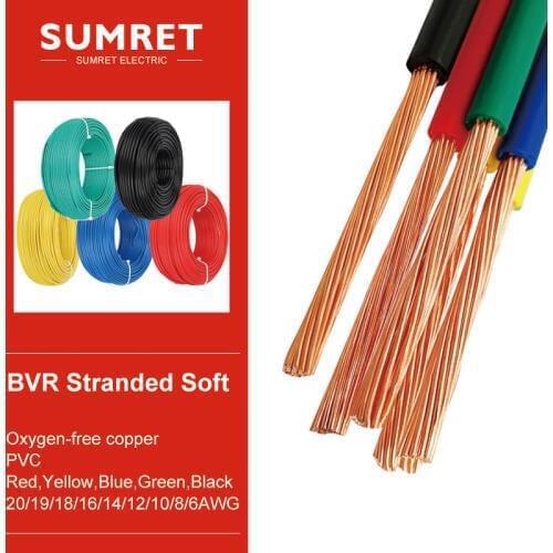 Color soft copper wire chinese flexible cable 8/10/121/14/16/18/19/20awg BVR 0.5/0.75/1/1.5/2.5/4/6/10MM2 PVC insulation