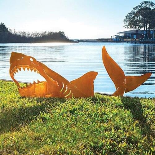 Shark Yard Art Metal Shark Ornament Garden Lawn Statue Garden Decoration
