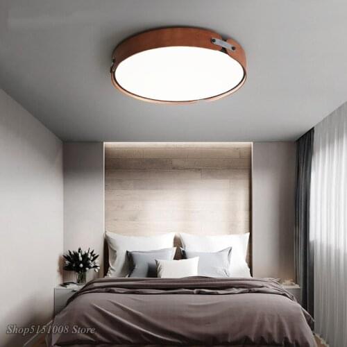 Wooden round LED ceiling lamps Nordic modern minimalist living room ceiling light personality creative bedroom lamp dining room