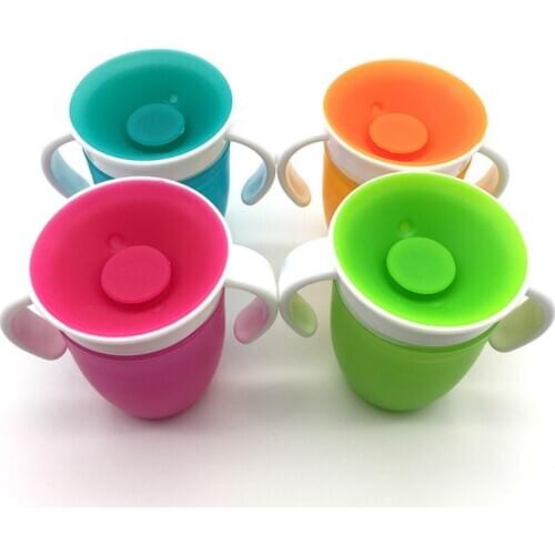 Baby Cup 360 Degrees Can Be Rotated Baby Learning Drinking Cup With Double Handle LeakProof Cups Child Water Cup Bottle 240ML