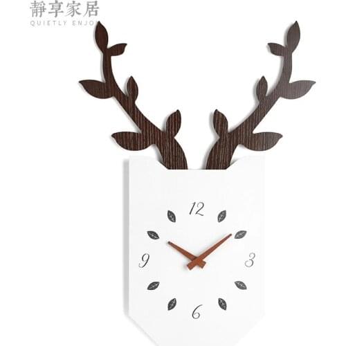 European Deer Clock Wall Clock Wood Living Room 3d Creative Modern Silent Clocks Wall Home Decor Kitchen Wall Watch Reloj Pared