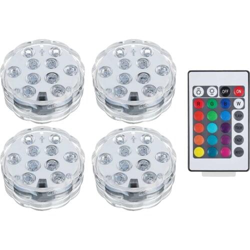 IP68 Waterproof 10 Led Remote Controlled RGB Submersible Light Battery Power Underwater Night Lamp Outdoor Garden Party Decor