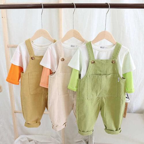 Boys Girls Korean Suspenders 2021 Spring and Autumn Loose Jumpsuit Baby Casual Open Pants Toddler Girl Fall Clothes
