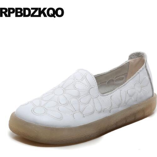 Red Wine Nurse Thick Sole 2018 Printed Shoes Vintage Maternity Women Walking China White Flower Large Size Floral Flats Driving
