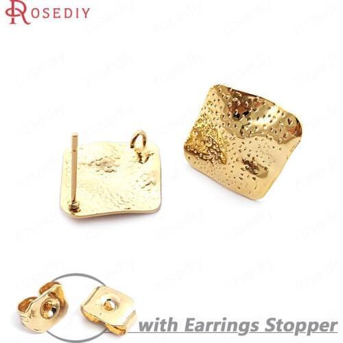 F335)10 pieces 19*17mm 24K Gold Color Brass Dot Wave Rhombus Stud Earrings Pins High Quality Diy Jewelry Findings Accessories