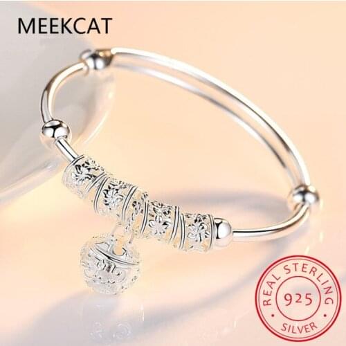 MEEKCAT Fashion 925 sterling silver Bracelet Charm Bangle Ball Cuff Bracelet for Women Silver Jewelry Gift New