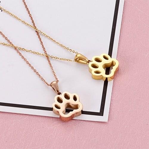 Fashion Simple Trend Stainless Steel Tricolor Dog Footprint Cute Pendant Necklace Womens Jewelry Accessories