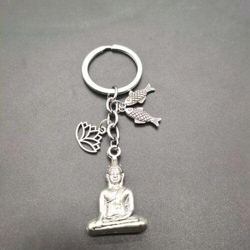 Fashionable 2021 new Buddha keychain, lotus lobster key ring silver spiritual key ring gift for friends men and women