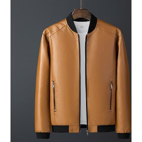 2021 Autumn/Winter Korean Men Faux Leather Motorcycle Jackets Men‘s Bomber Outwear PU Leather Coats Male 3 Colors M-4XL 816