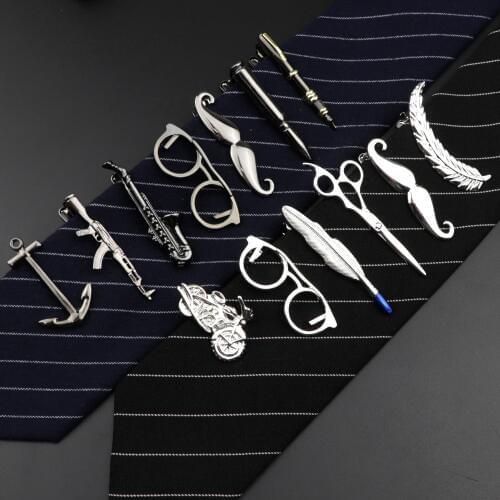 Mens Daily Tie Clips Accessories Chrome Stainless Tool Glasses Pen Key Car Guitar Shape Trendy Business Bar Banquet Clasp