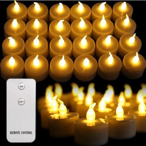 Pack of 24 Flickering Flameless LED Tealights Remote Control Battery Powered Candles For Home Dinner Party Christmas Decoration