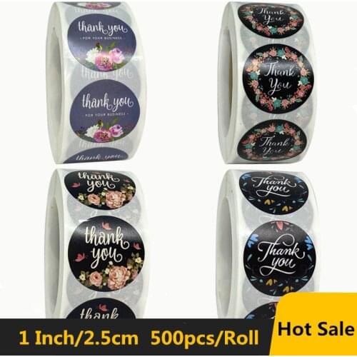 500pcs/roll Thank You Stickers Seal Labels with Flower Color Round for Wedding Party Scrapbooking Envelopes Stationery Sticker