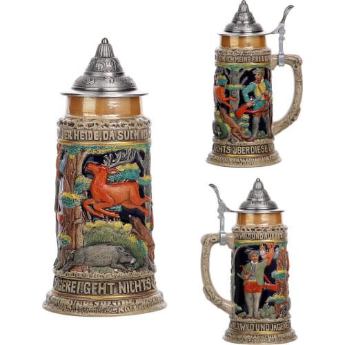 600ml German Beer Mug with Lid Germany Engraved Hunting Life Tankard Beer Stein for Mens Dads Gifts