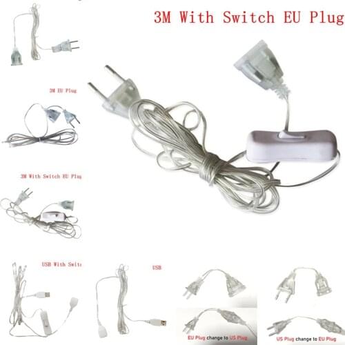 New 3m 5m Plug Extender Wire Extension Cable USB/EU/US Plug for LED String Lights Wedding Decor Led Garland DIY Christmas Lights