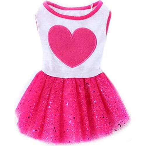 Pet Dog Love Heart Sequins Gauze Tutus Dress Skirt Puppy Cat Rose Red Clothes Breathable Dog Dresses Pet Supplies