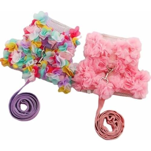 Adjustable Pet Dog Vest Harness Leash Set Breathable Flower Small Dogs Cat Vest Harnesses Chest Strap For Chihuahua Teddy Dogs