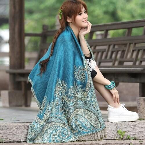 Reversal Two Side New National Style Womens Coton Fine Tasslels Pashmina Autumn Winter Floral Shawl Scarf Warm 190x70cm 121902