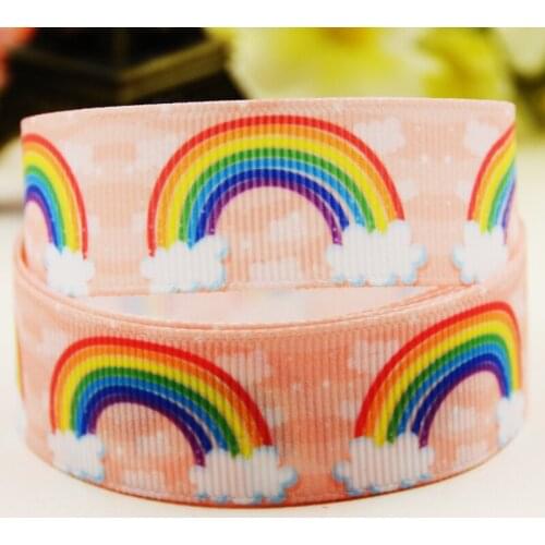 22mm 25mm 38mm 75mm Rainbow Cartoon printed Grosgrain Ribbon party decoration 10 Yards X-03424