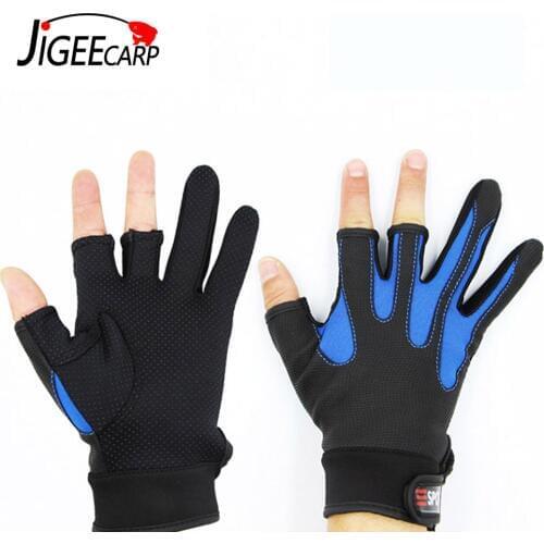 JIGEECARP 1Pair Fishing Gloves Hunting Gloves Anti-Slip 3 Fingers Cut Camping & Cycling Half Finger Gloves Average Size