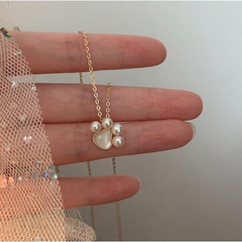 HOT SALE Silver & Gold Color Cute Animal Footprints Dog Cat Footprints Paw Necklaces Pendants Women Silver Pearl Jewelry SCN275