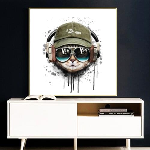 Nordic Style Cool Cat with Glasses Canvas Painting Animal Art Poster and Print Wall Art Pictures for Living Room Home Decoration