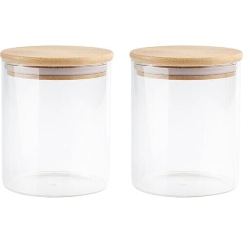 2pcs Glass Storage Jars Kitchen Sealed Containers With Bamboo Lid Glass Airtight Jar Flower Tea Storage Jar Kitchen Supplies