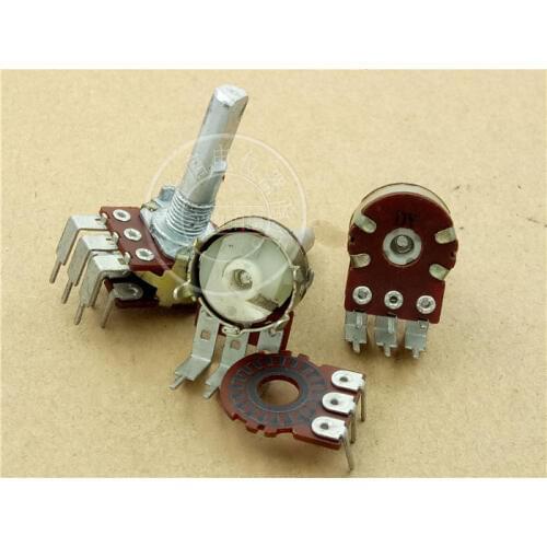 Taiwan DY audio potentiometer volume encoder dual 16 type with step 48 points handle length 25MM 6 foot