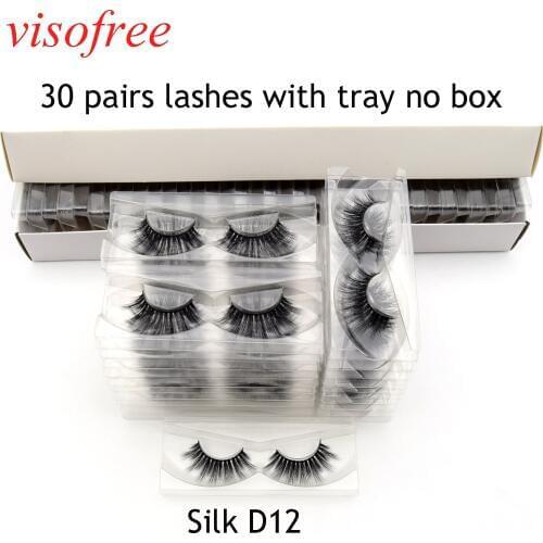 Visofree 30 Pairs/lot 3D mink Lashes Soft False Eyelashes Wholesale Lashes Nautral Faux Cils Makeup Beauty Tools Silk-D12
