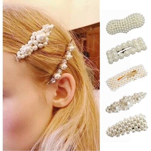 1 Pcs Handmade Pearls Hair Clips Pin for Women Fashion Geometric Flower Barrettes Headwear Girls Sweet Hairpins Hair Accessories