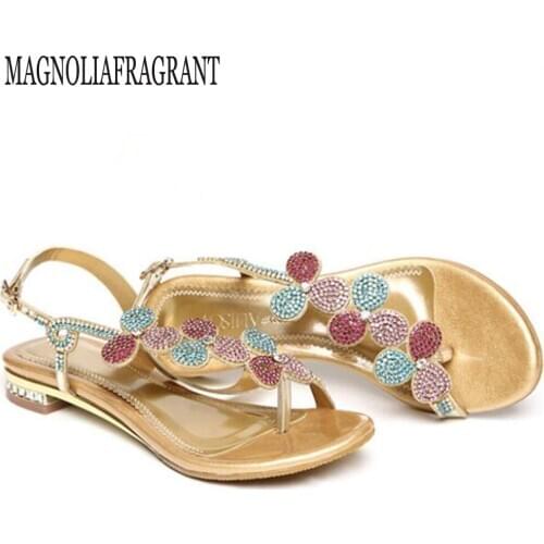 Women Summer Casual Sandals Bohemia Women Shoes New Flat Sandals Fashion Rhinestone flowers Beach Sandals Women Flip Flops hy597